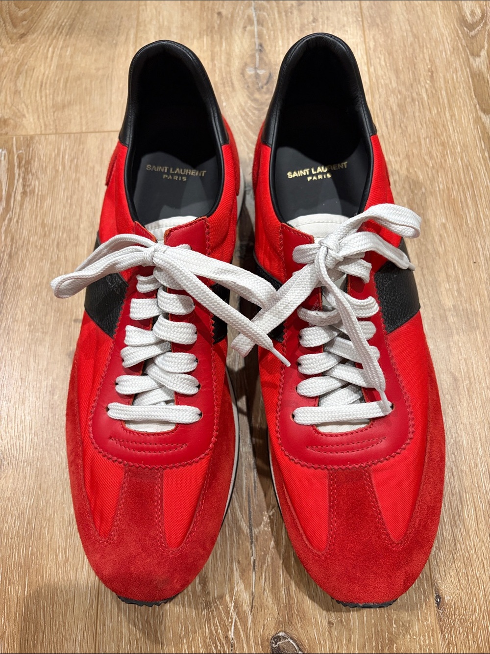 Saint Laurent Red & Black Men’s Low-Top Track Runners Sneakers, EU 45/US 11.5